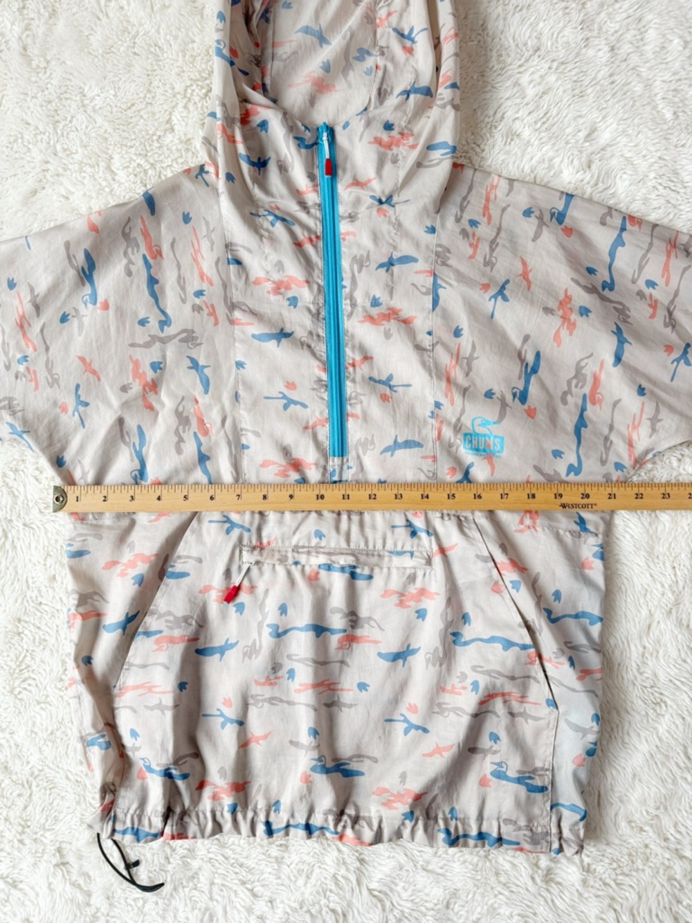 VTG 90s Y2K Chums Beige Duck Print Lightweight Anorak Windbreaker Hooded Jacket - Picture 7 of 10